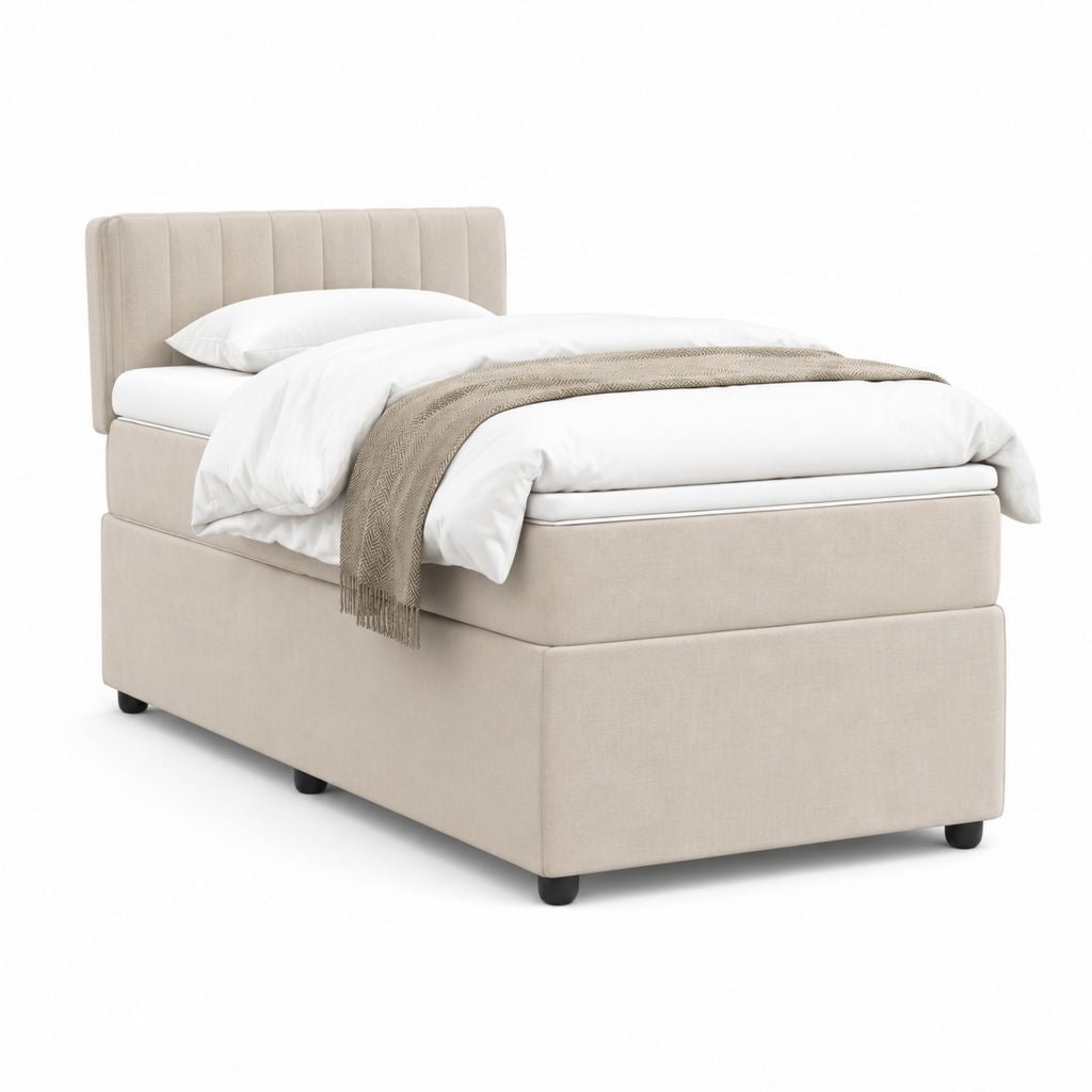 Letto singolo imbottito rettangolare beige in poliestere 90 x 200 cm
