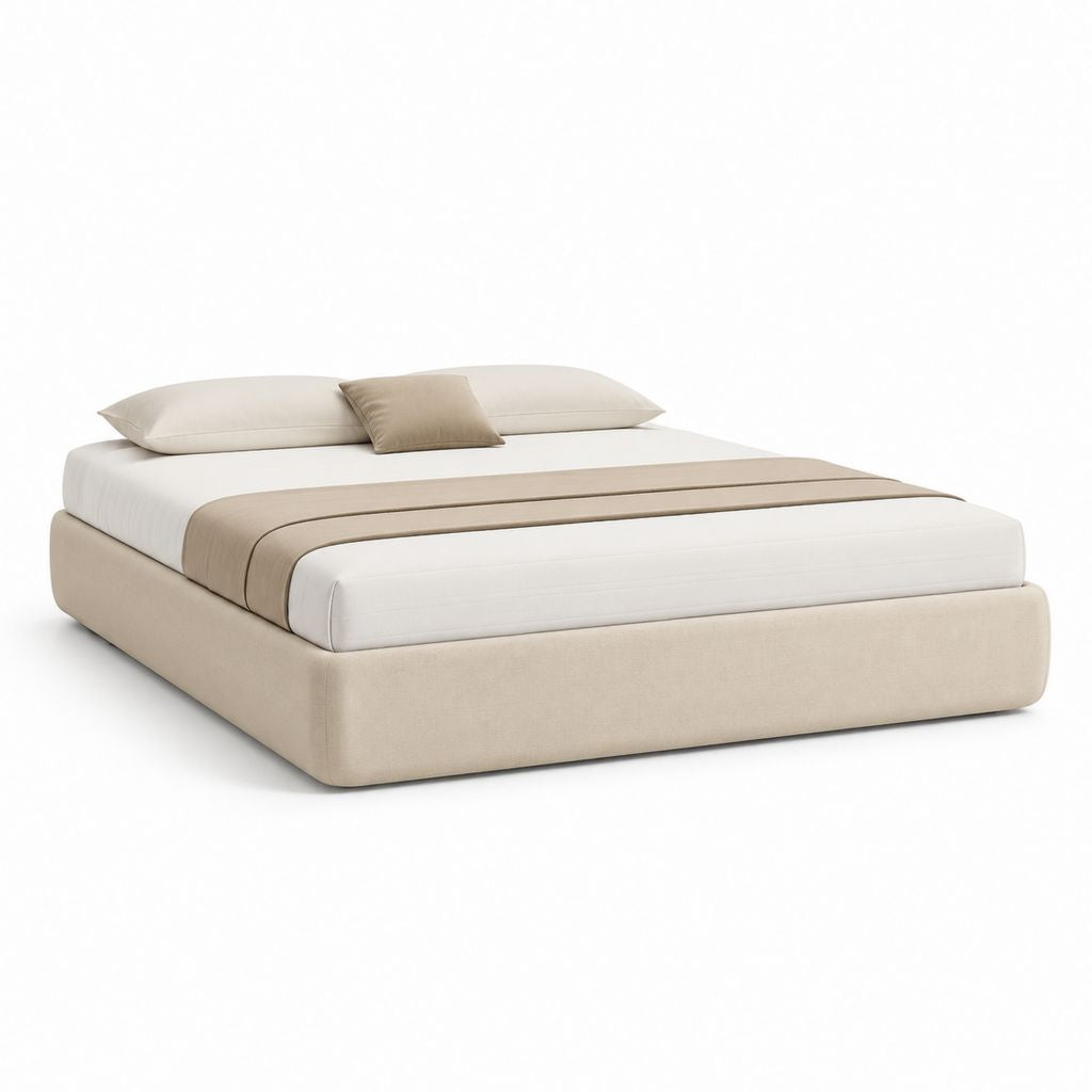 Letto matrimoniale imbottito beige in poliestere rettangolare con rete a doghe 180 x 200 cm