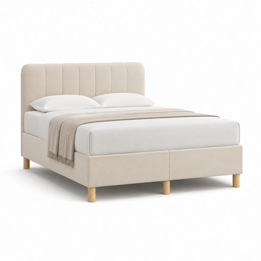 Letto matrimoniale imbottito beige in poliestere 160 x 200 cm