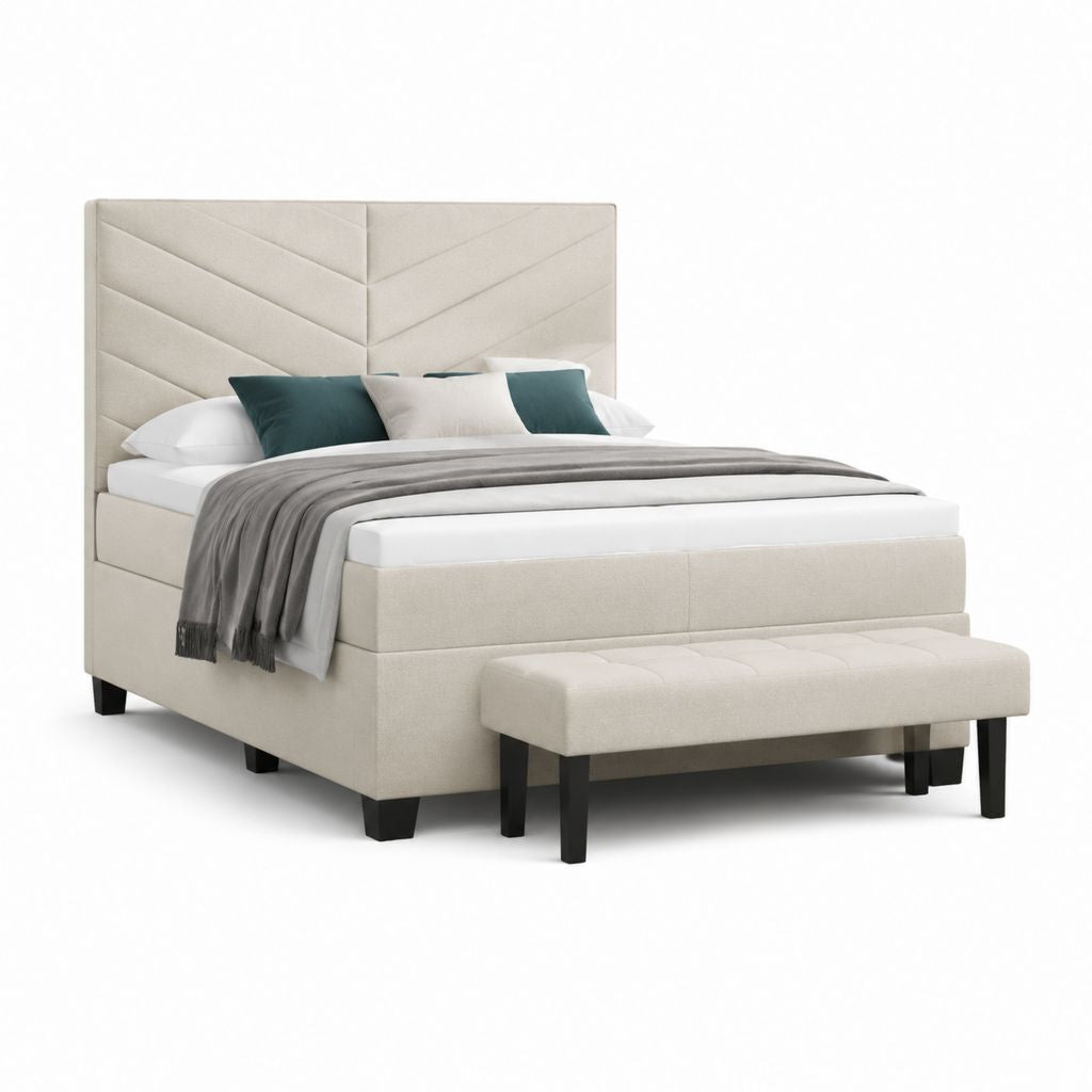 Letto matrimoniale con panca beige in poliestere 160 x 200 cm
