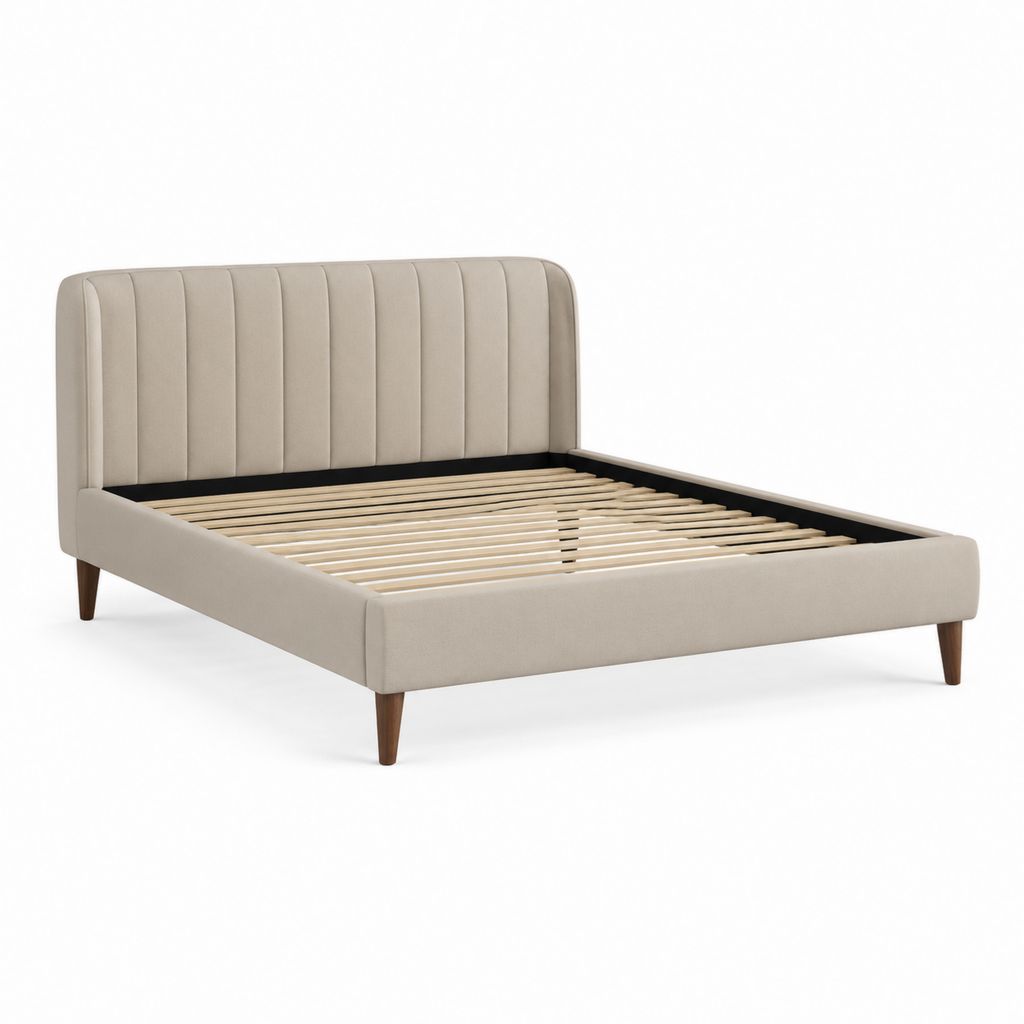 Letto matrimoniale imbottito beige in poliestere con rete a doghe 160 x 200 cm