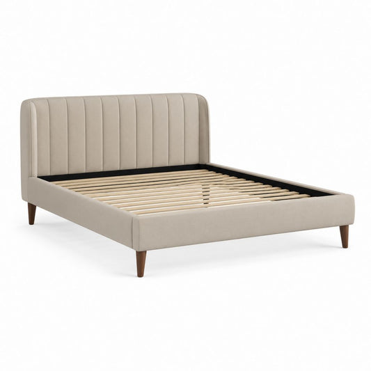 Letto matrimoniale imbottito beige in poliestere con rete a doghe 160 x 200 cm