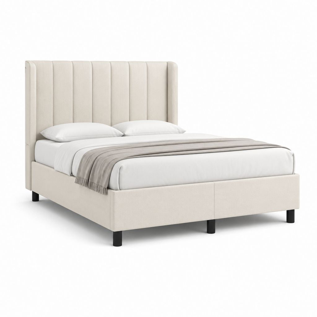 Letto matrimoniale imbottito beige in poliestere rettangolare 160 x 200 cm