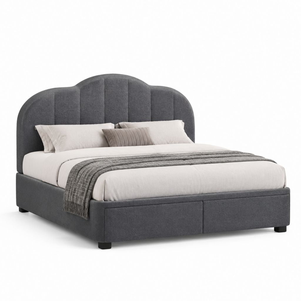 Letto matrimoniale imbottito grigio scuro in poliestere con testiera curva 180 x 220 cm