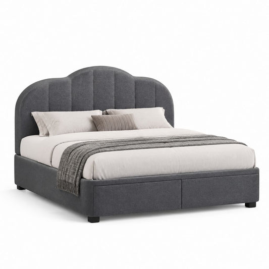 Letto matrimoniale imbottito grigio scuro in poliestere con testiera curva 180 x 220 cm
