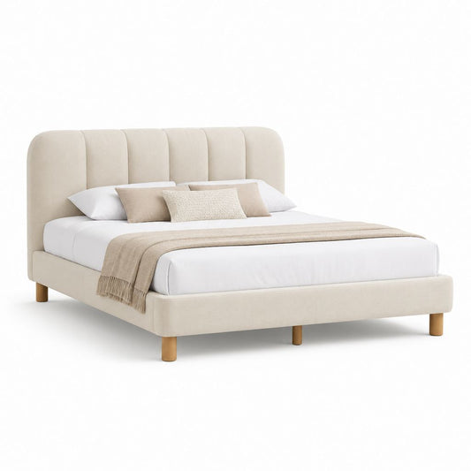 Letto matrimoniale imbottito beige in poliestere 180 x 200 cm