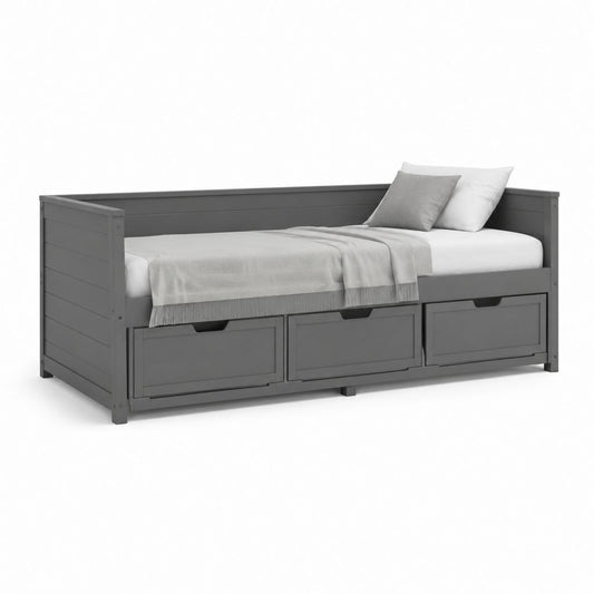 Letto singolo con 3 cassetti grigio scuro in pino massello 90 x 200 cm