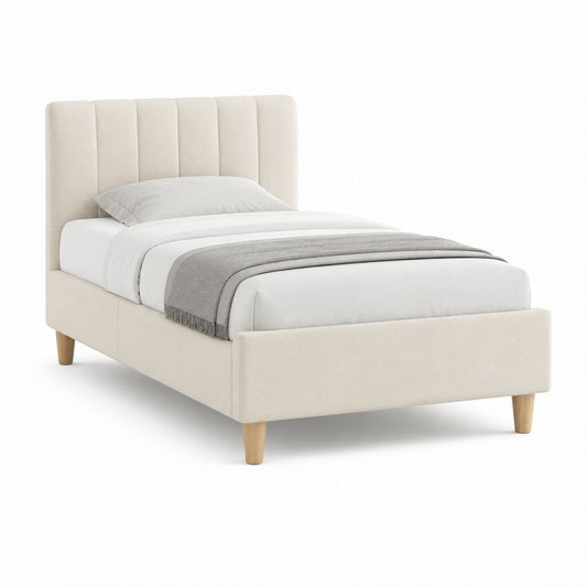 Letto singolo imbottito beige in poliestere con rete a doghe 90 x 200 cm
