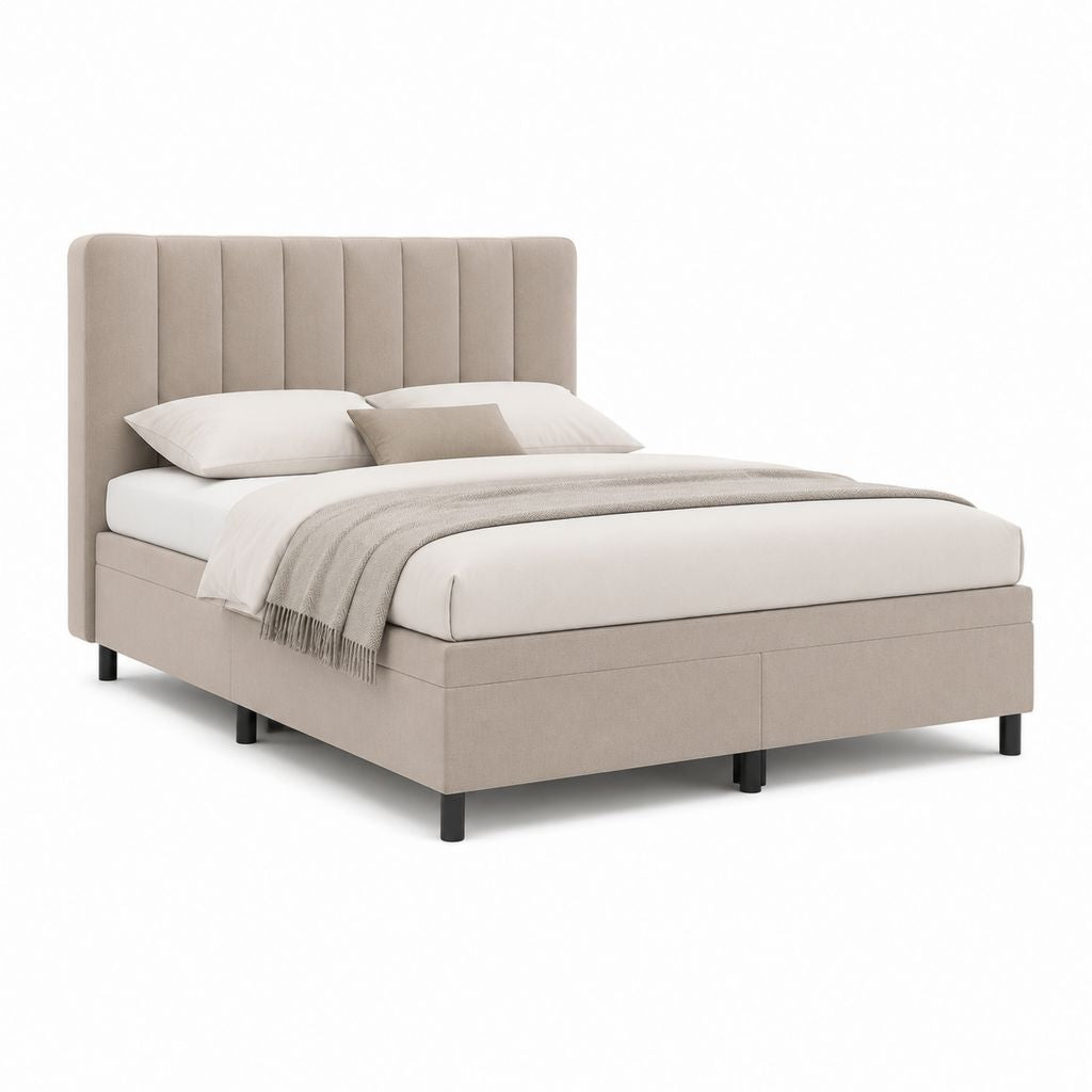 Letto matrimoniale imbottito beige in poliestere rettangolare 160 x 200 cm