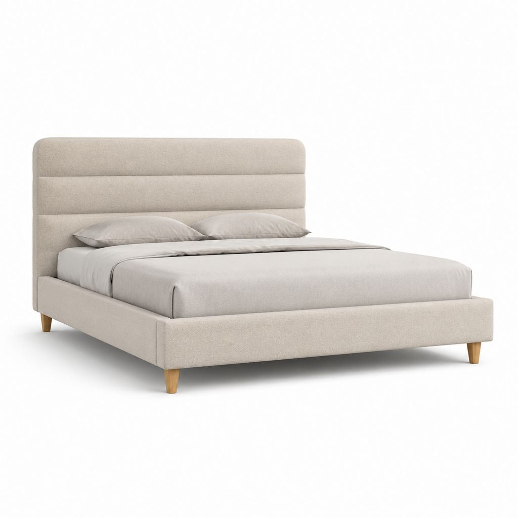 Letto matrimoniale imbottito beige in poliestere rettangolare 160 x 200 cm