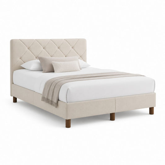 Letto matrimoniale con struttura imbottita beige in poliestere rettangolare 160 x 200 cm