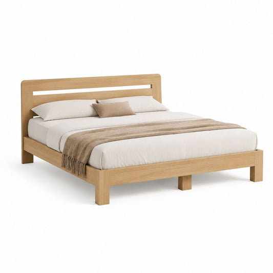 Letto matrimoniale con struttura in legno massello di rovere naturale 160 x 200 cm