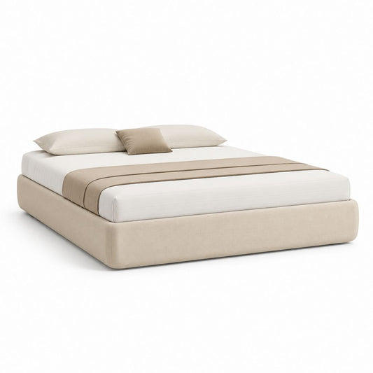 Letto matrimoniale imbottito beige in poliestere rettangolare con rete a doghe 180 x 200 cm