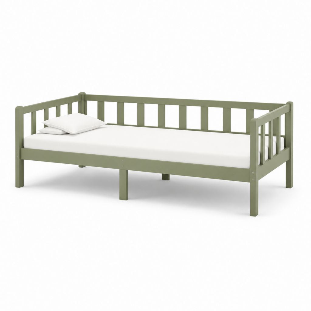 Letto singolo per bambini verde oliva in legno massello di pino 70 x 160 cm