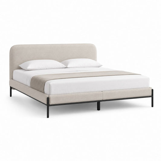 Letto matrimoniale con struttura imbottita beige e acciaio nero 160 x 200 cm