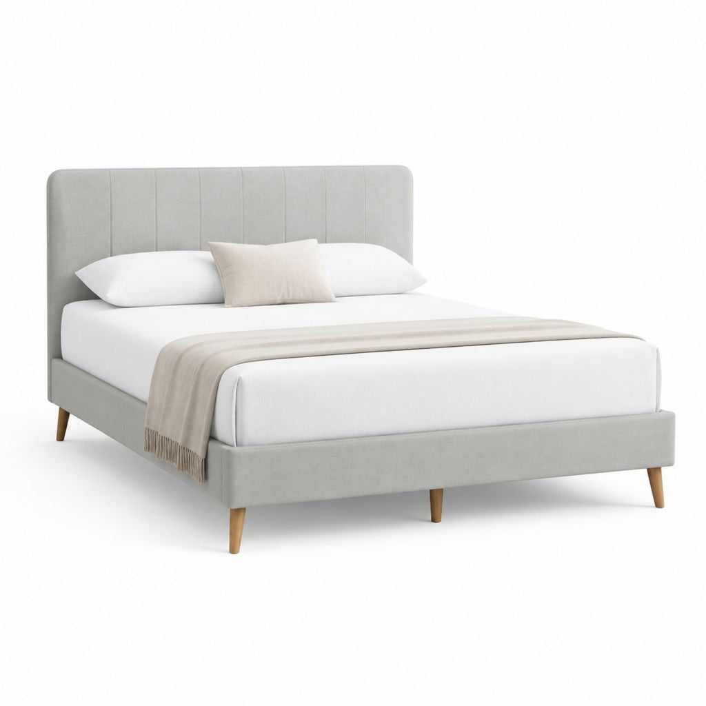 Letto matrimoniale imbottito grigio in poliestere per materasso 160 x 200 cm 166 x 217 x 105 cm