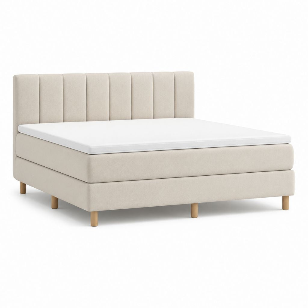 Letto matrimoniale imbottito beige in poliestere con materasso 180 x 200 cm