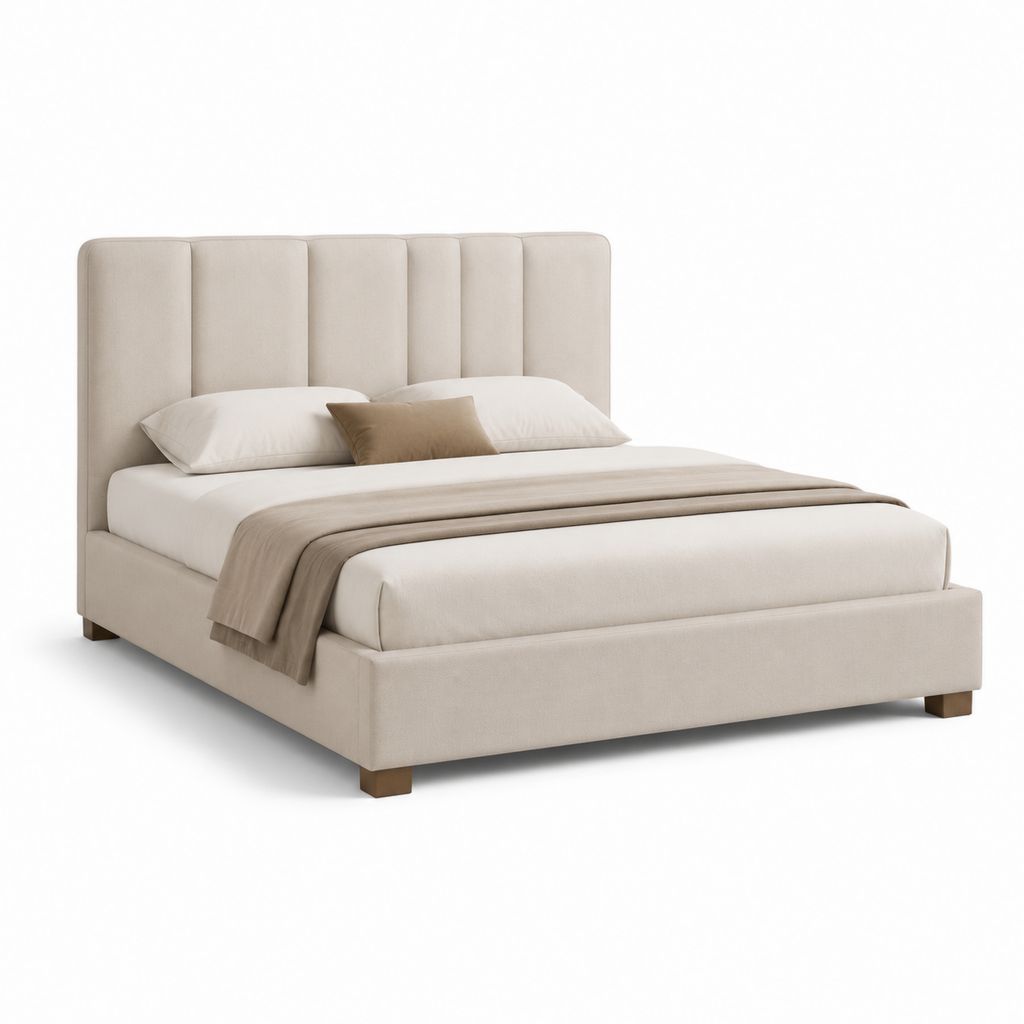 Letto matrimoniale imbottito beige in poliestere 175 x 215 cm per materasso 160 x 200 cm