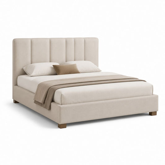 Letto matrimoniale imbottito beige in poliestere 175 x 215 cm per materasso 160 x 200 cm