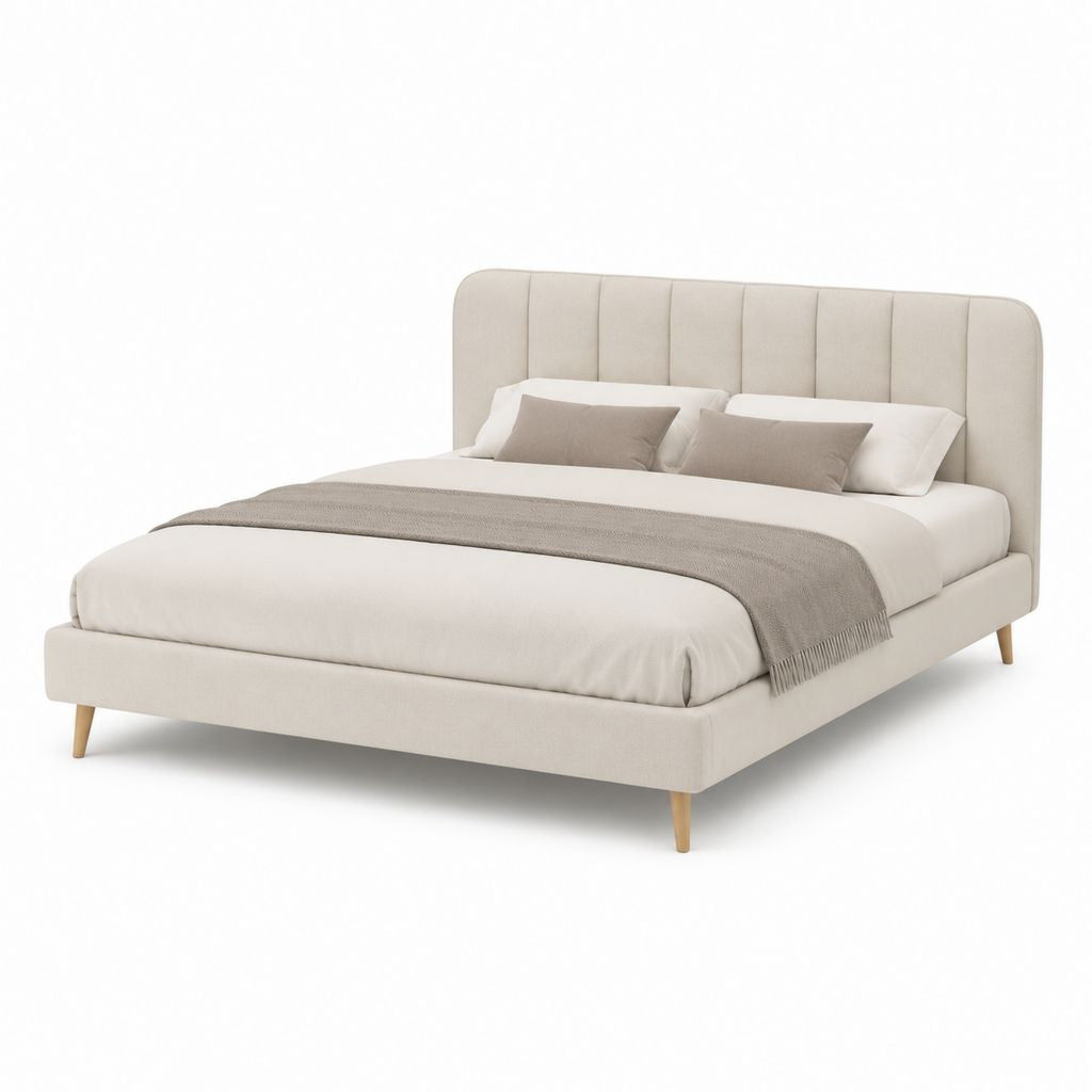 Letto matrimoniale imbottito rettangolare beige in poliestere 160 x 200 cm