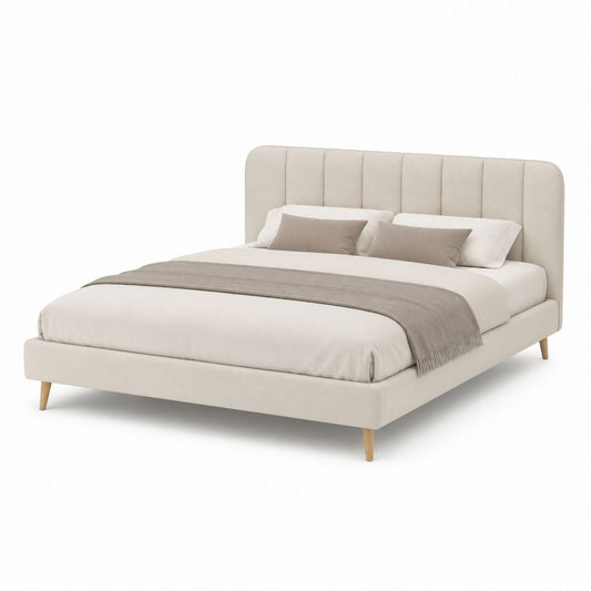 Letto matrimoniale imbottito rettangolare beige in poliestere 160 x 200 cm